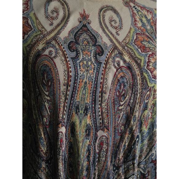 Chico’s Paisley Triangle Poncho, Faux Suede Trim, One Size Fits All - Picture 4 of 8